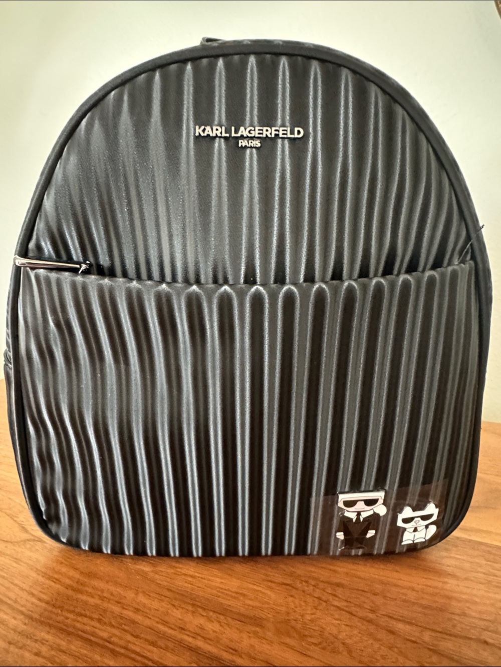 Karl Lagerfeld Black Quilted-Texture women’s Backpack with Character Accents
